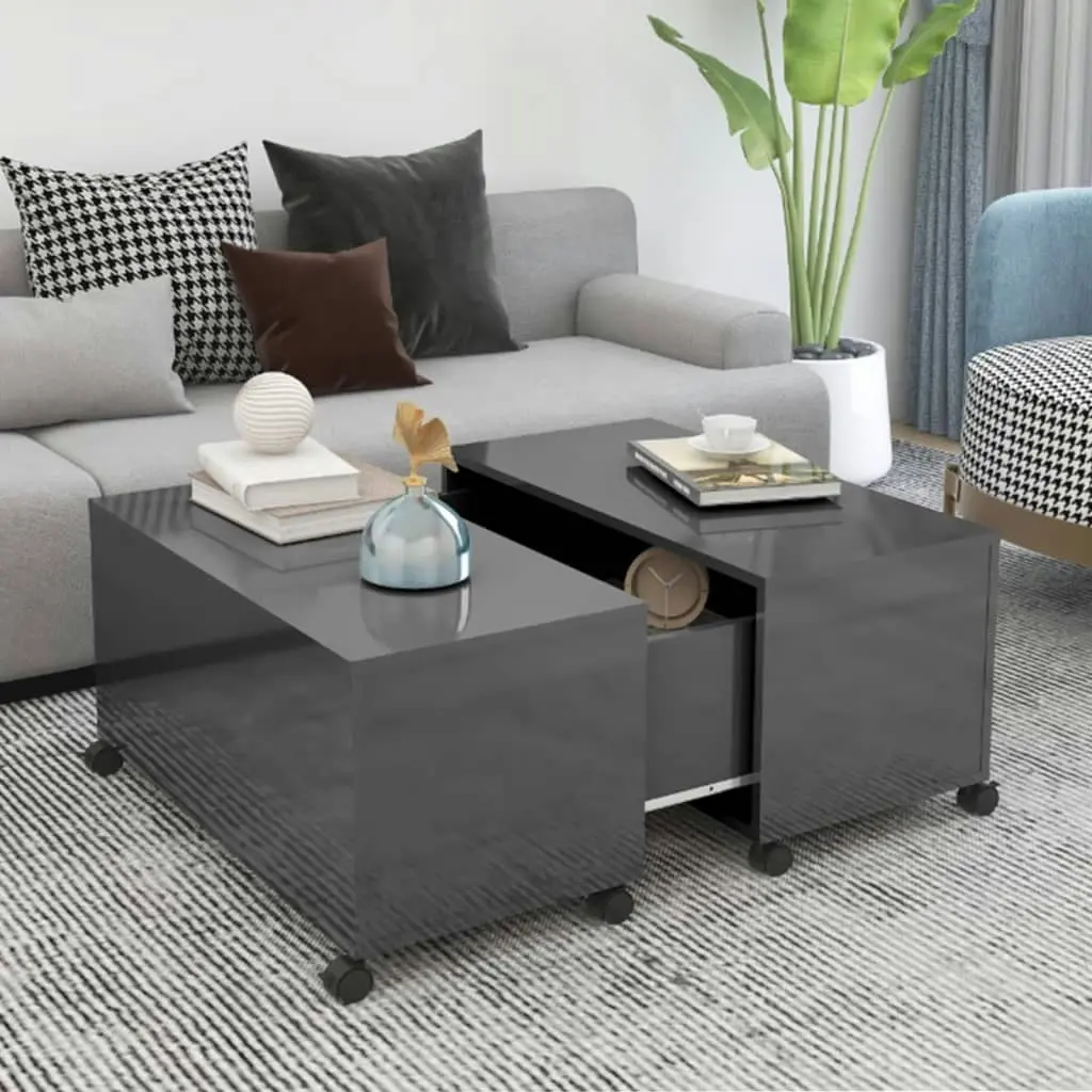 Coffee Table High Gloss Grey 75x75x38 cm Engineered Wood 806875