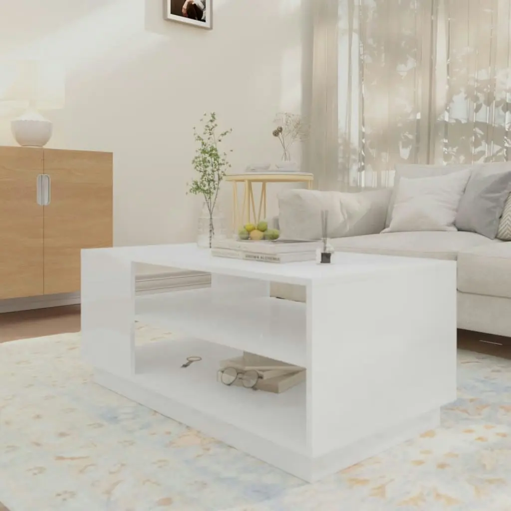 Coffee Table High Gloss White 102x55x43 cm Engineered Wood 810286