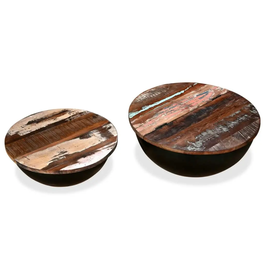 Coffee Table Set 2 Pieces Solid Reclaimed Wood Black Bowl Shape 245257