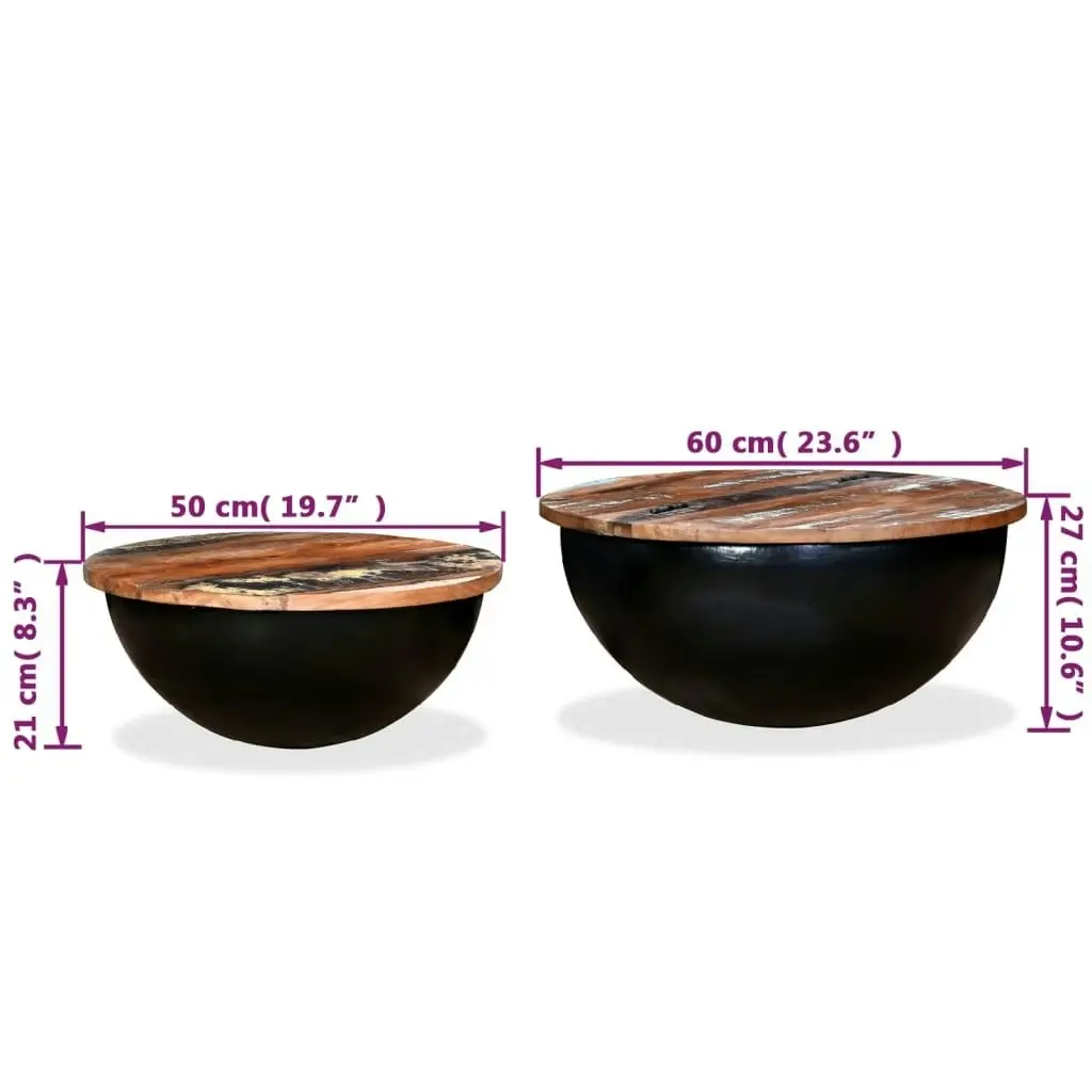 Coffee Table Set 2 Pieces Solid Reclaimed Wood Black Bowl Shape 245257