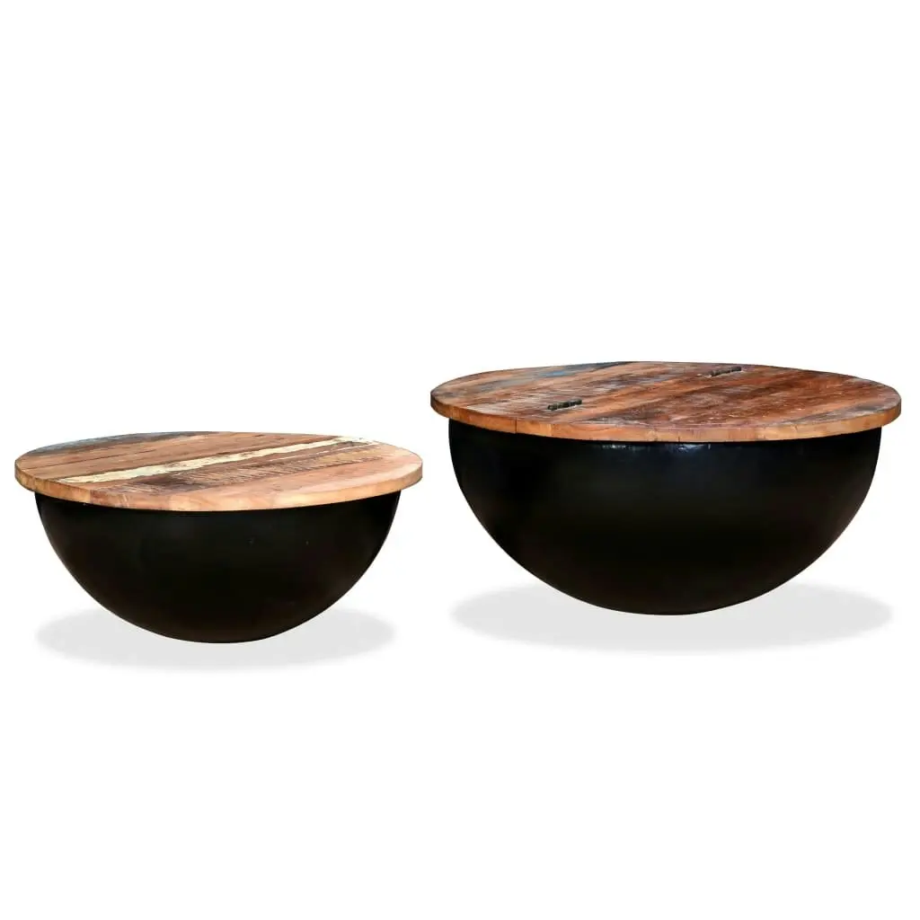 Coffee Table Set 2 Pieces Solid Reclaimed Wood Black Bowl Shape 245257