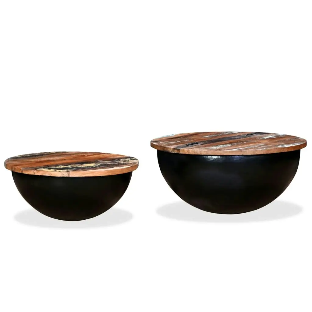 Coffee Table Set 2 Pieces Solid Reclaimed Wood Black Bowl Shape 245257