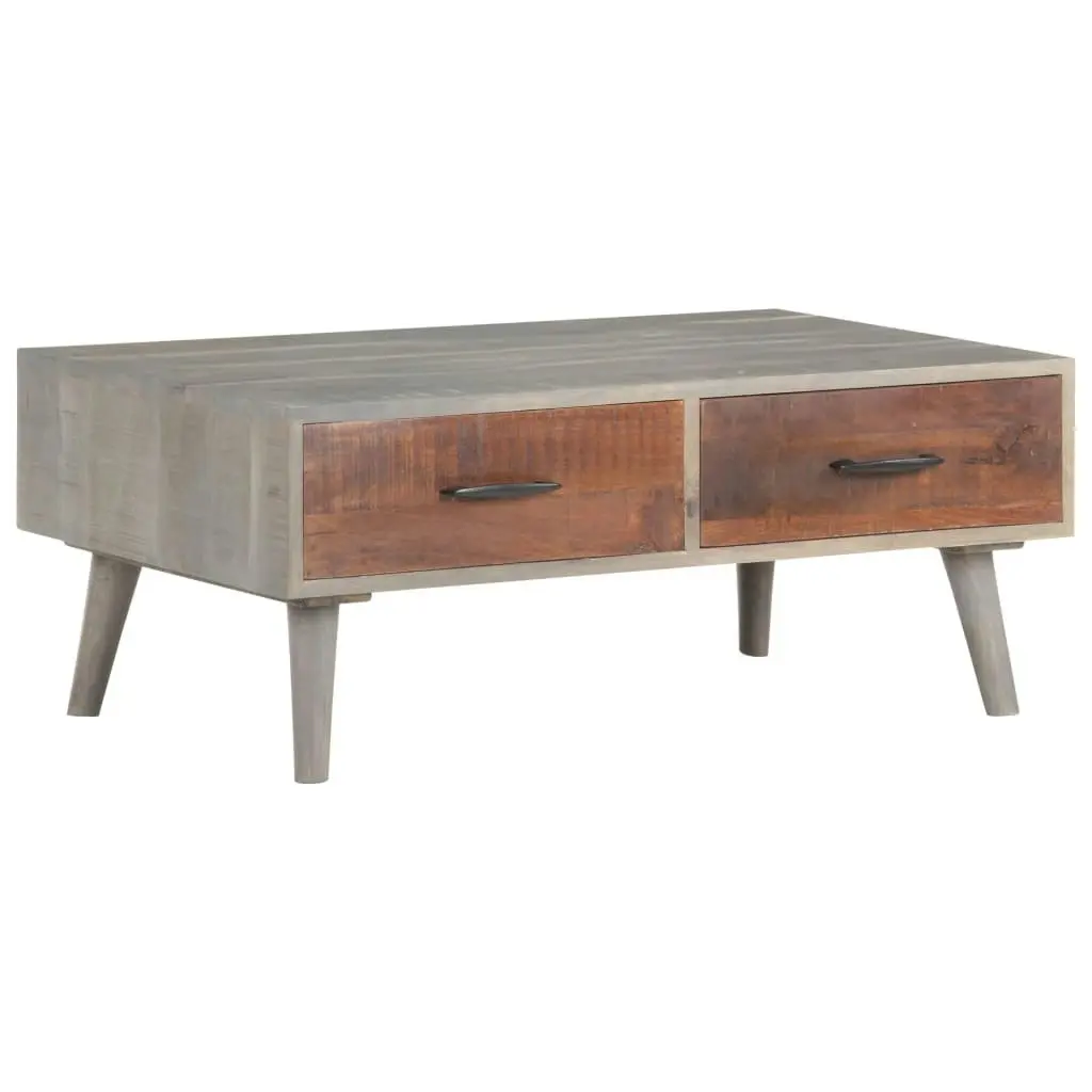 Coffee Table Grey 100x60x40 cm Solid Rough Mango Wood 321808