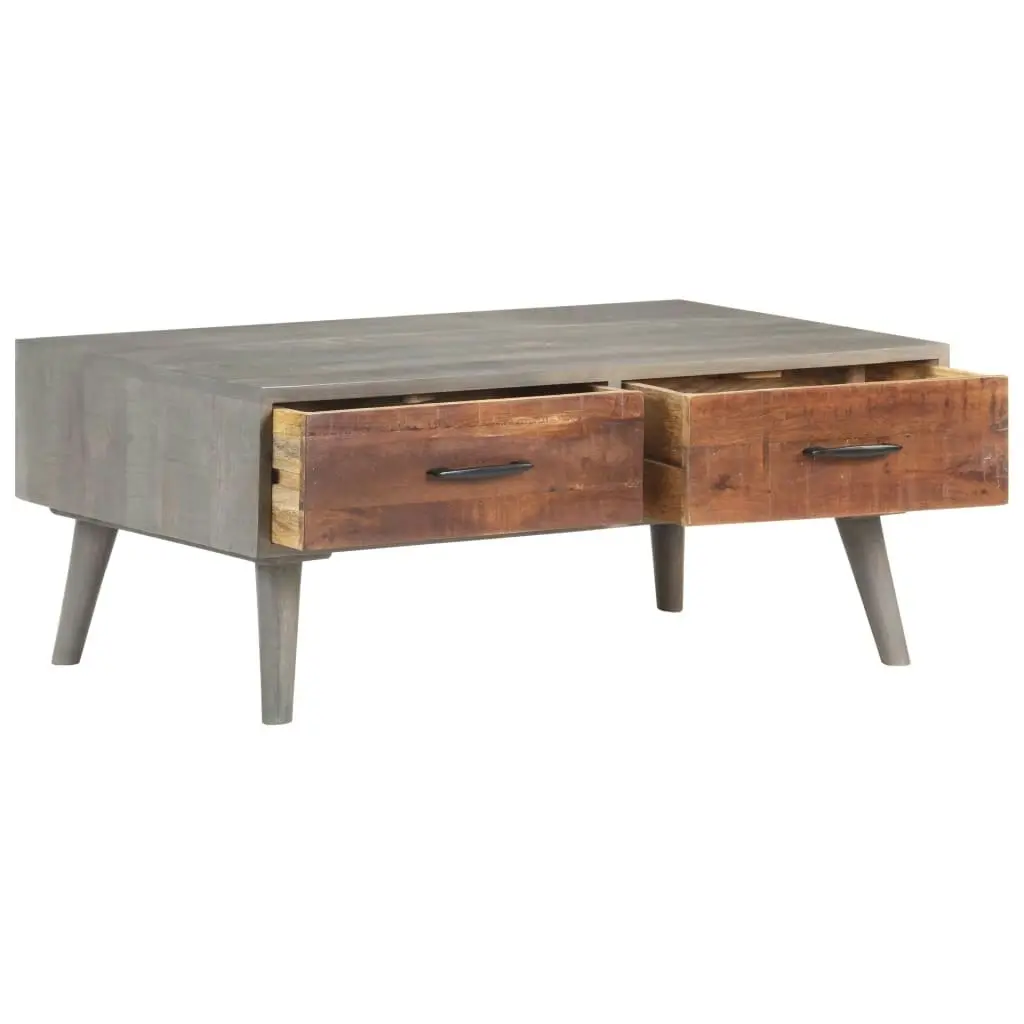 Coffee Table Grey 100x60x40 cm Solid Rough Mango Wood 321808