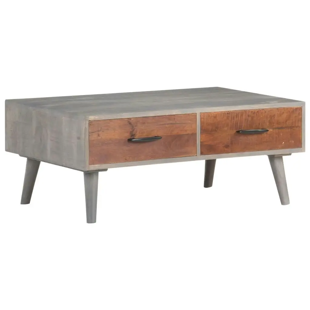 Coffee Table Grey 100x60x40 cm Solid Rough Mango Wood 321808