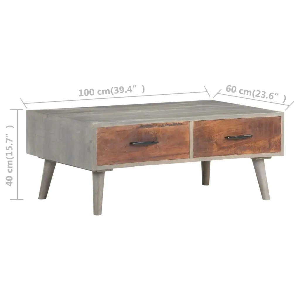 Coffee Table Grey 100x60x40 cm Solid Rough Mango Wood 321808