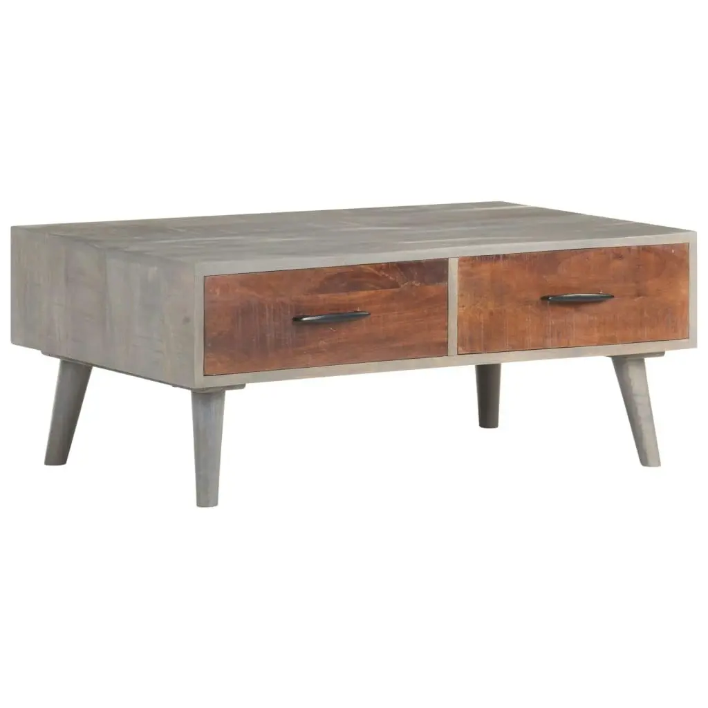 Coffee Table Grey 100x60x40 cm Solid Rough Mango Wood 321808