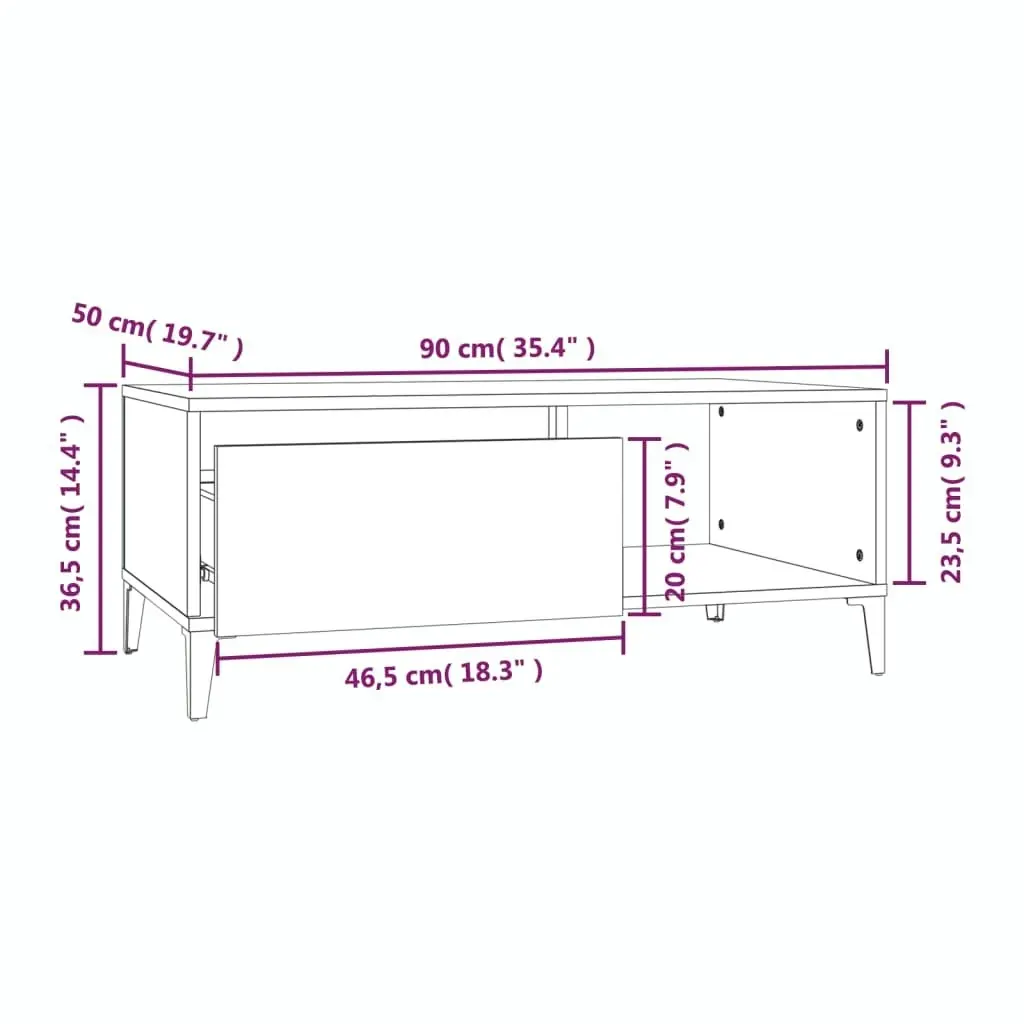 Coffee Table High Gloss White 90x50x36.5 cm Engineered Wood 821054