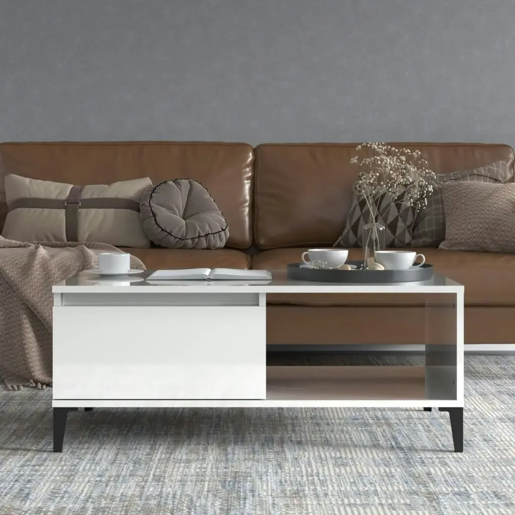 Coffee Table High Gloss White 90x50x36.5 cm Engineered Wood 821054