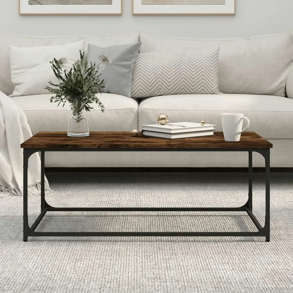 Coffee Table Smoked Oak 102x50x40 cm Engineered Wood and Iron 823299