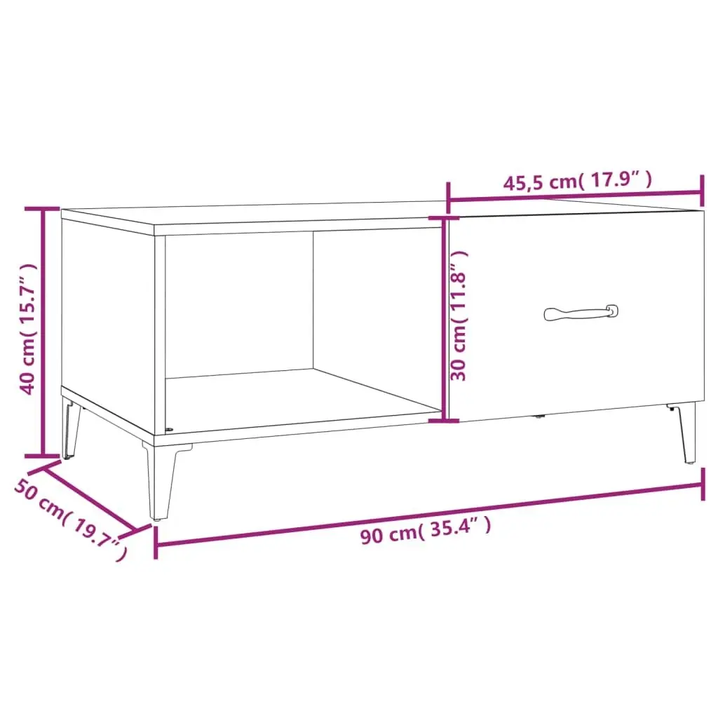 Coffee Table High Gloss White 90x50x40 cm Engineered Wood 812669