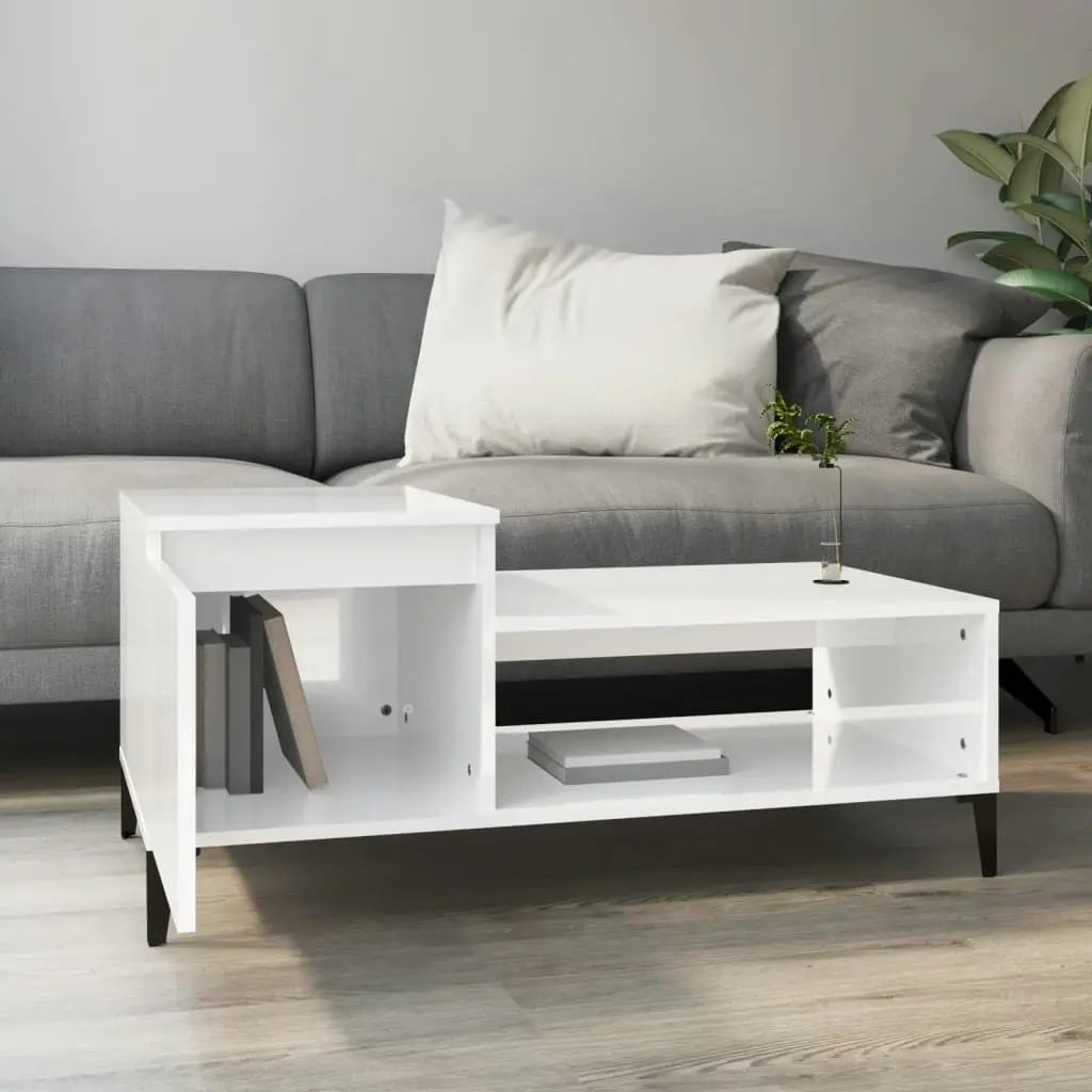 Coffee Table High Gloss White 100x50x45 cm Engineered Wood 821134