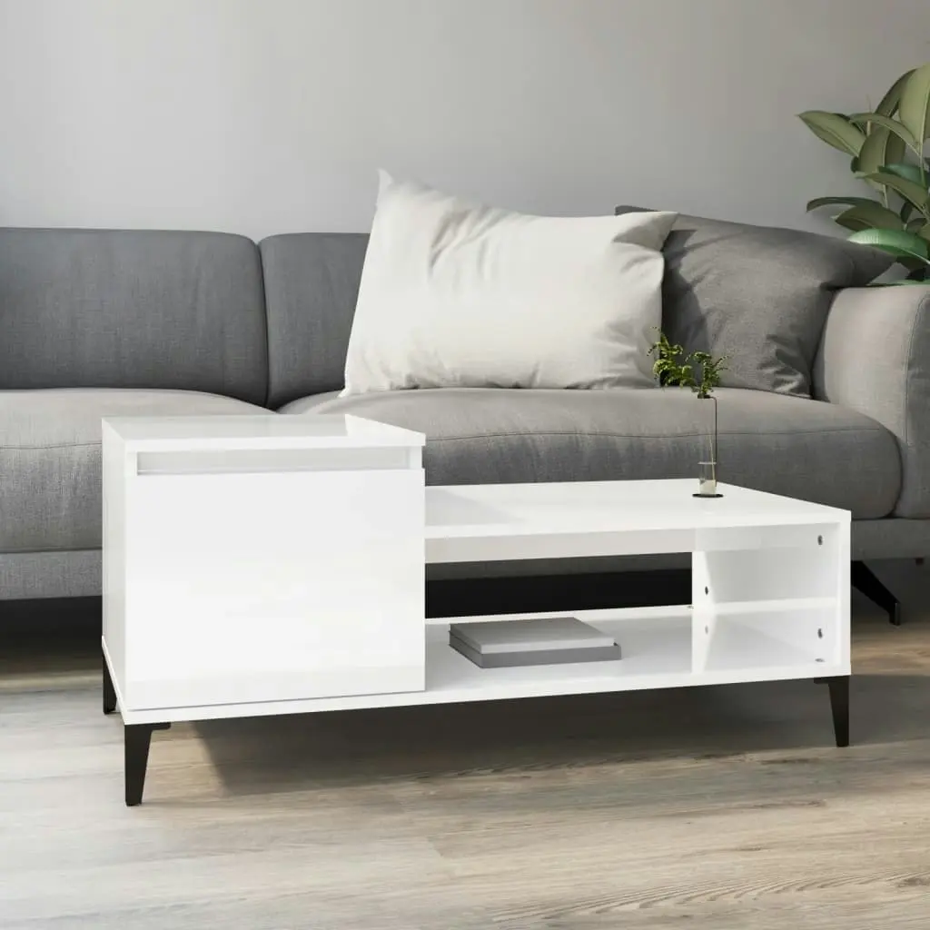 Coffee Table High Gloss White 100x50x45 cm Engineered Wood 821134