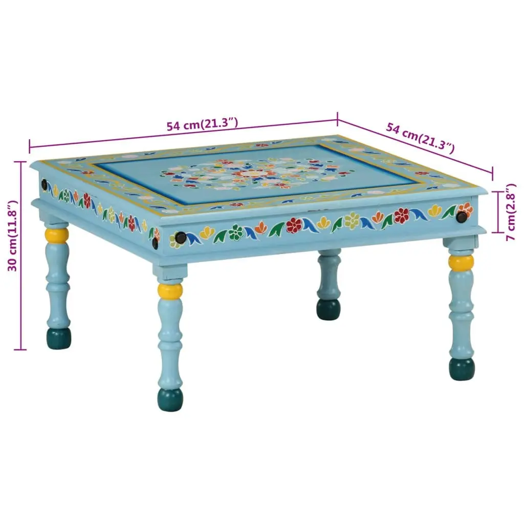 Coffee Table Turquoise Hand Painted Solid Wood Mango 353761