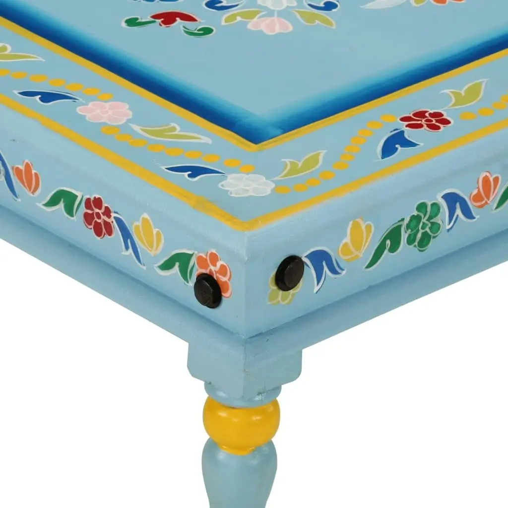 Coffee Table Turquoise Hand Painted Solid Wood Mango 353761