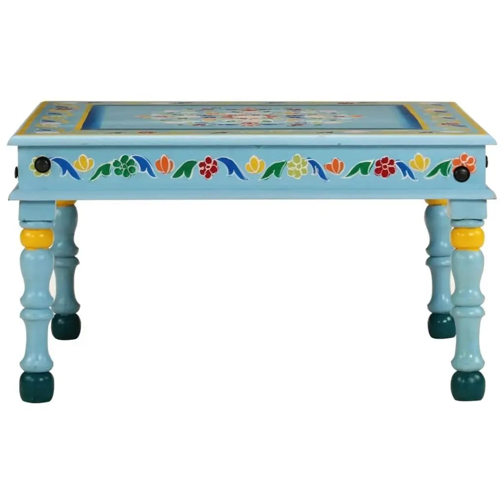 Coffee Table Turquoise Hand Painted Solid Wood Mango 353761