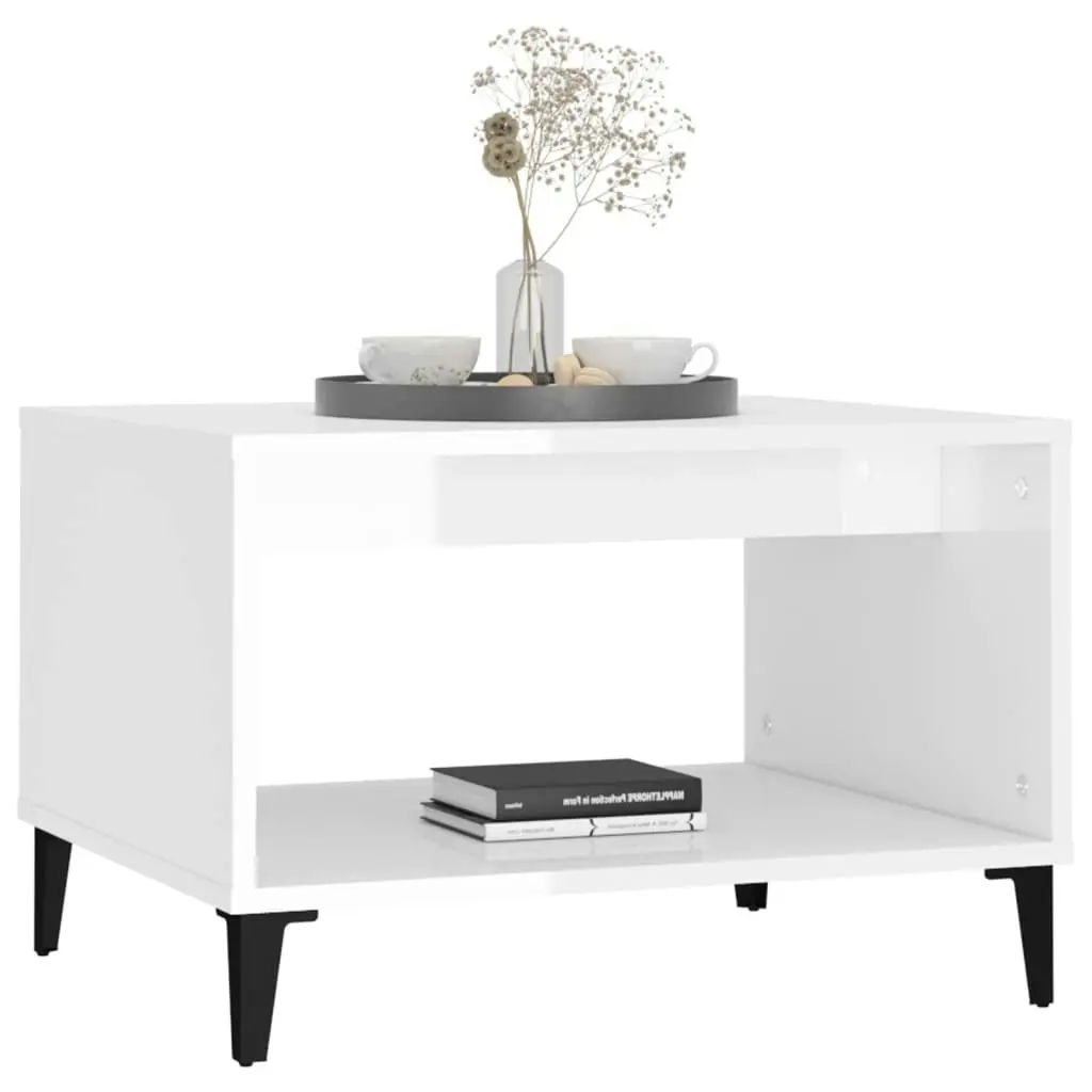 Coffee Table High Gloss White 60x50x40 cm Engineered Wood 812687