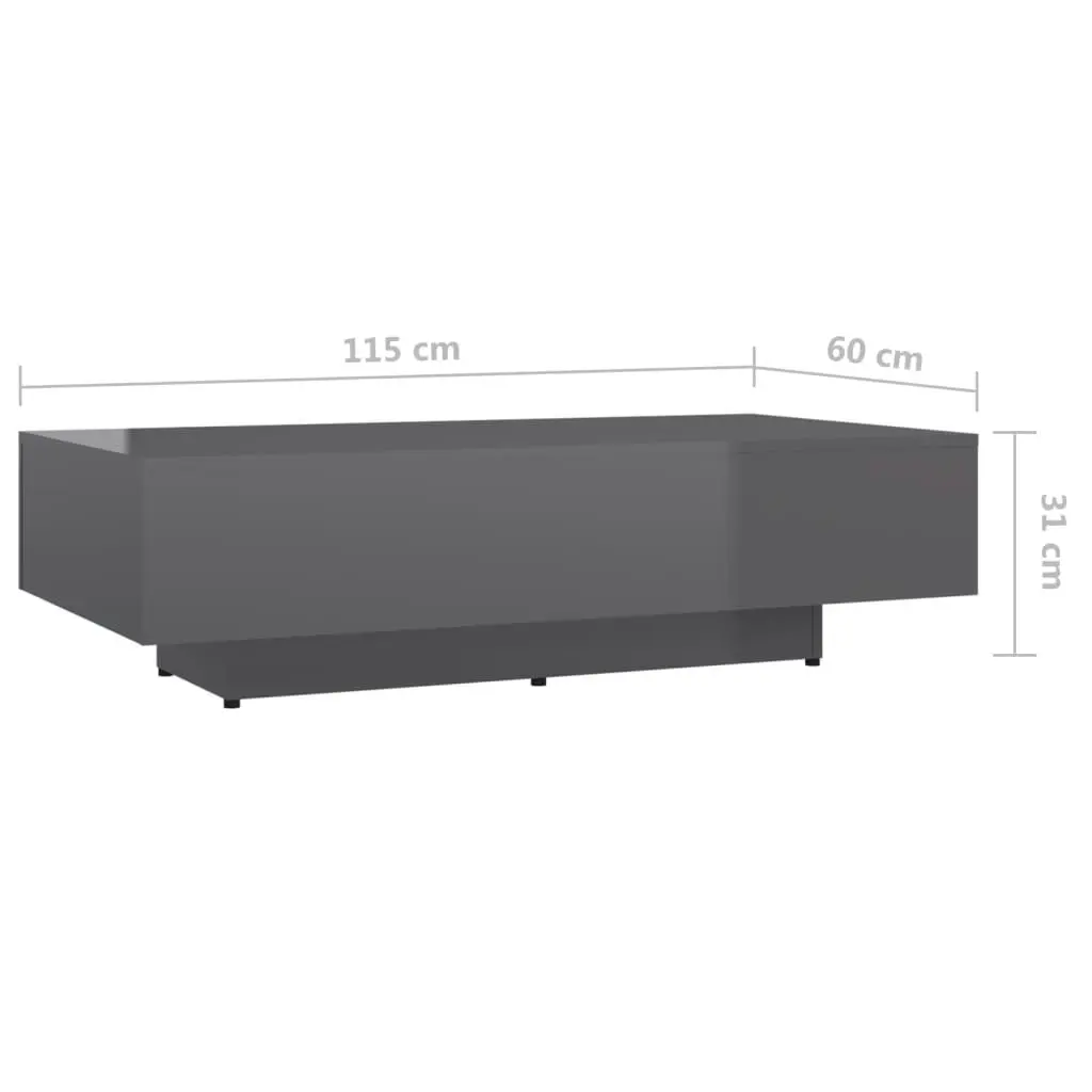 Coffee Table High Gloss Grey 115x60x31 cm Engineered Wood 803397