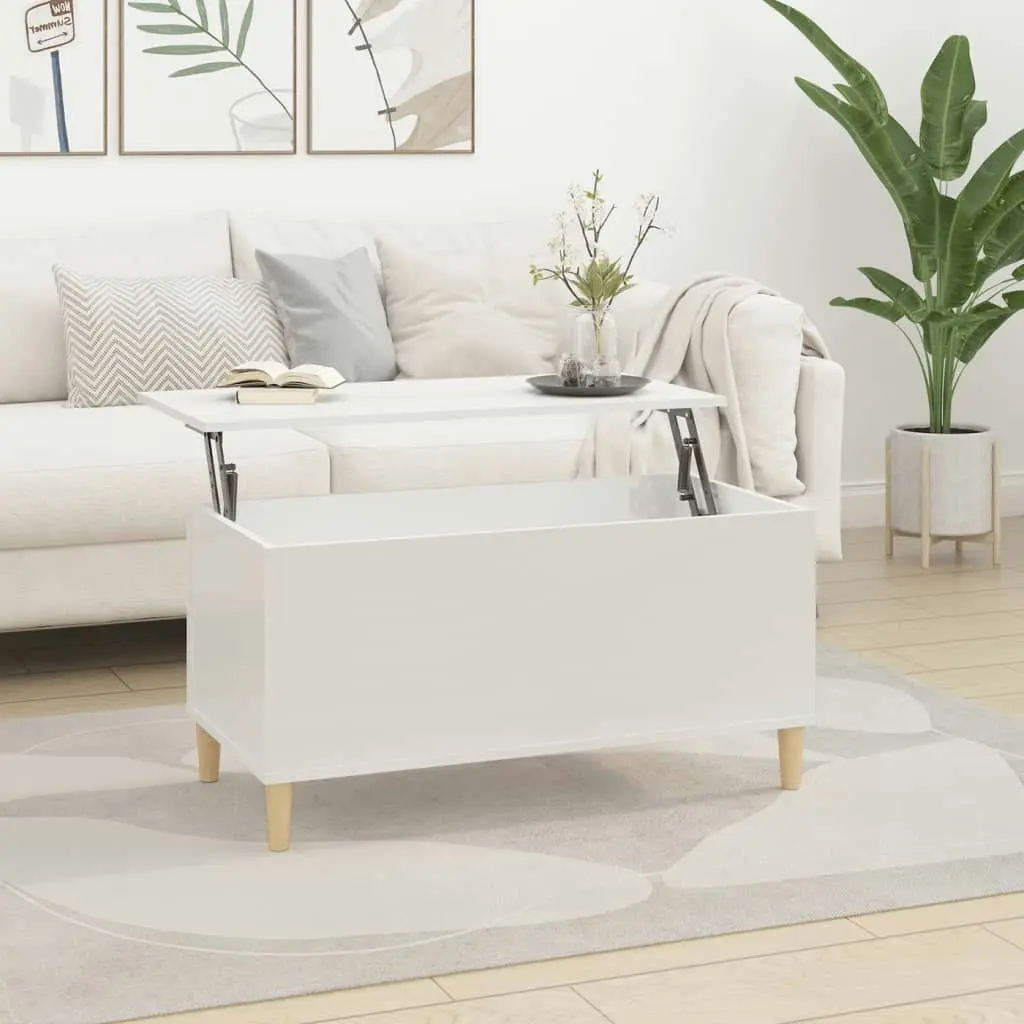 Coffee Table High Gloss White 90x44.5x45 cm Engineered Wood 819582