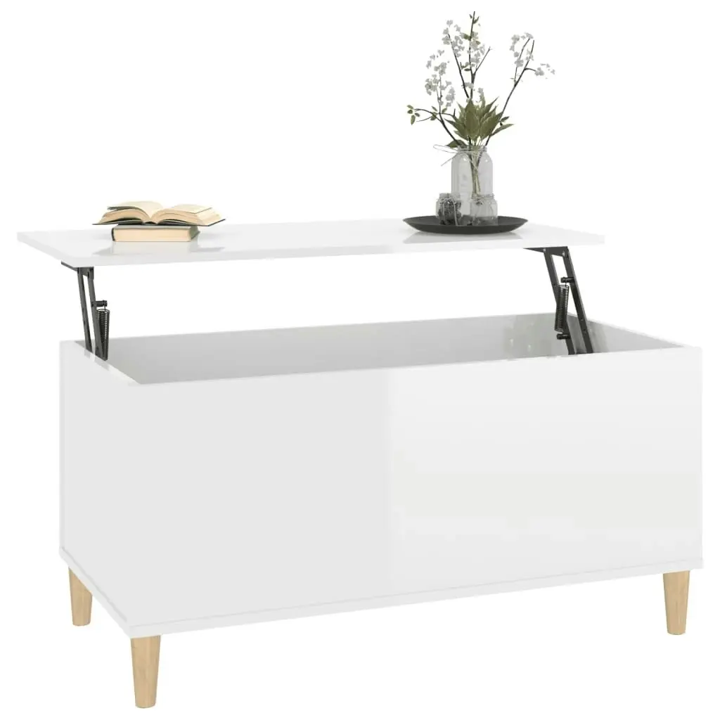 Coffee Table High Gloss White 90x44.5x45 cm Engineered Wood 819582