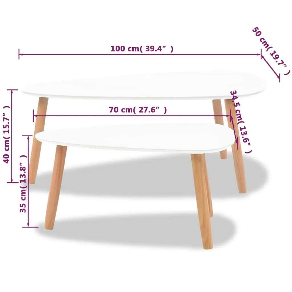 Coffee Table Set 2 Pieces Solid Pinewood White 244731