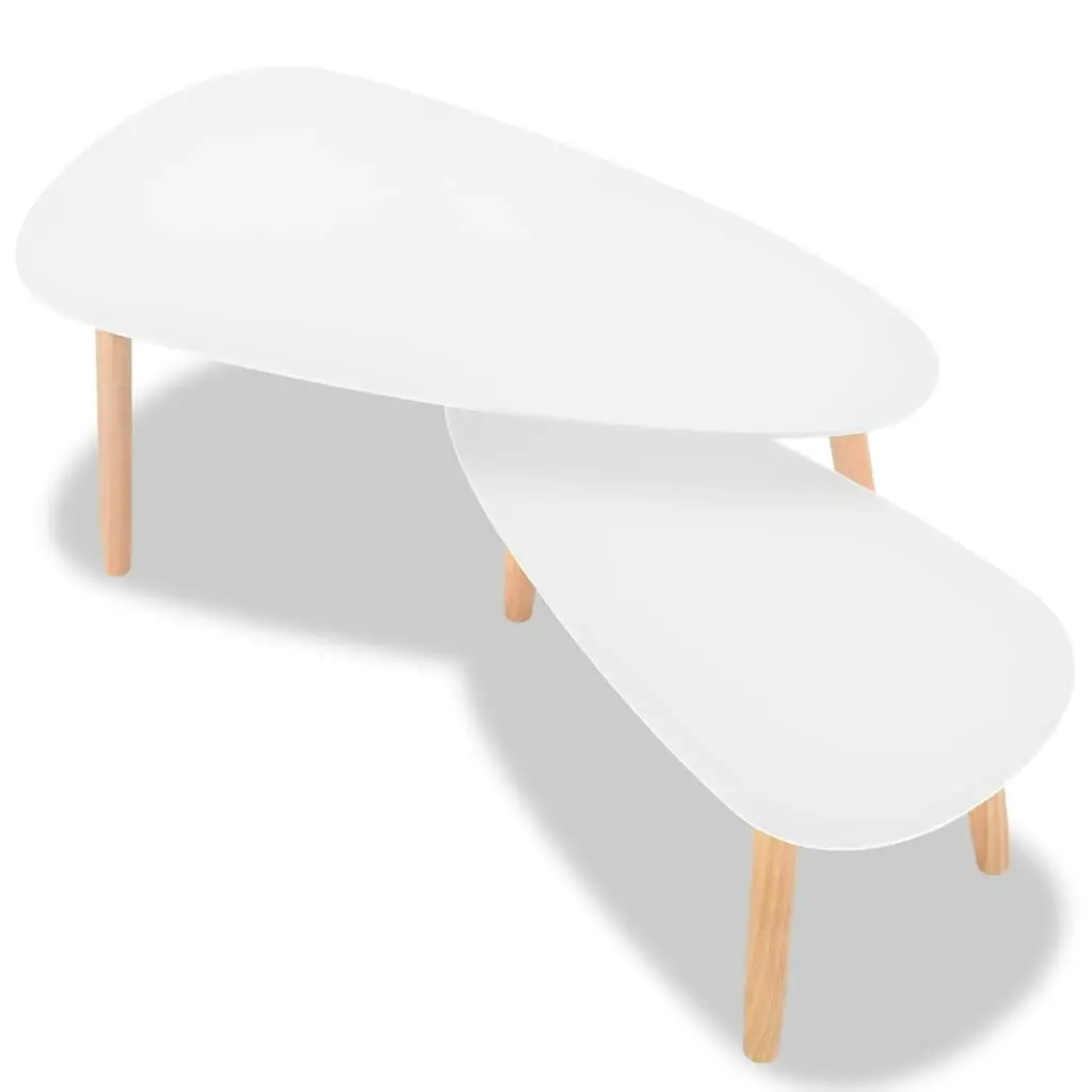 Coffee Table Set 2 Pieces Solid Pinewood White 244731