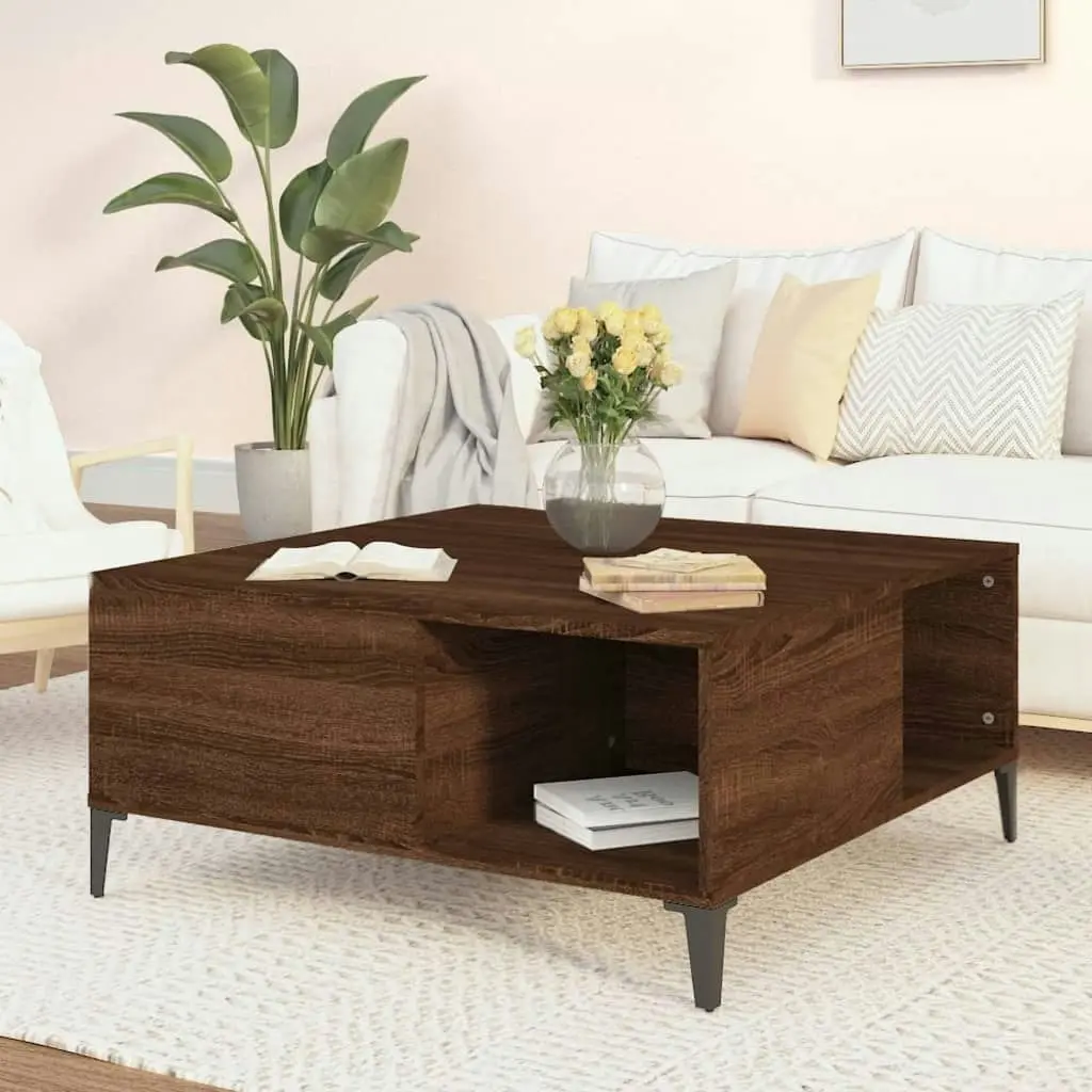 Coffee Table Brown Oak 80x80x36.5 cm Engineered Wood 821107