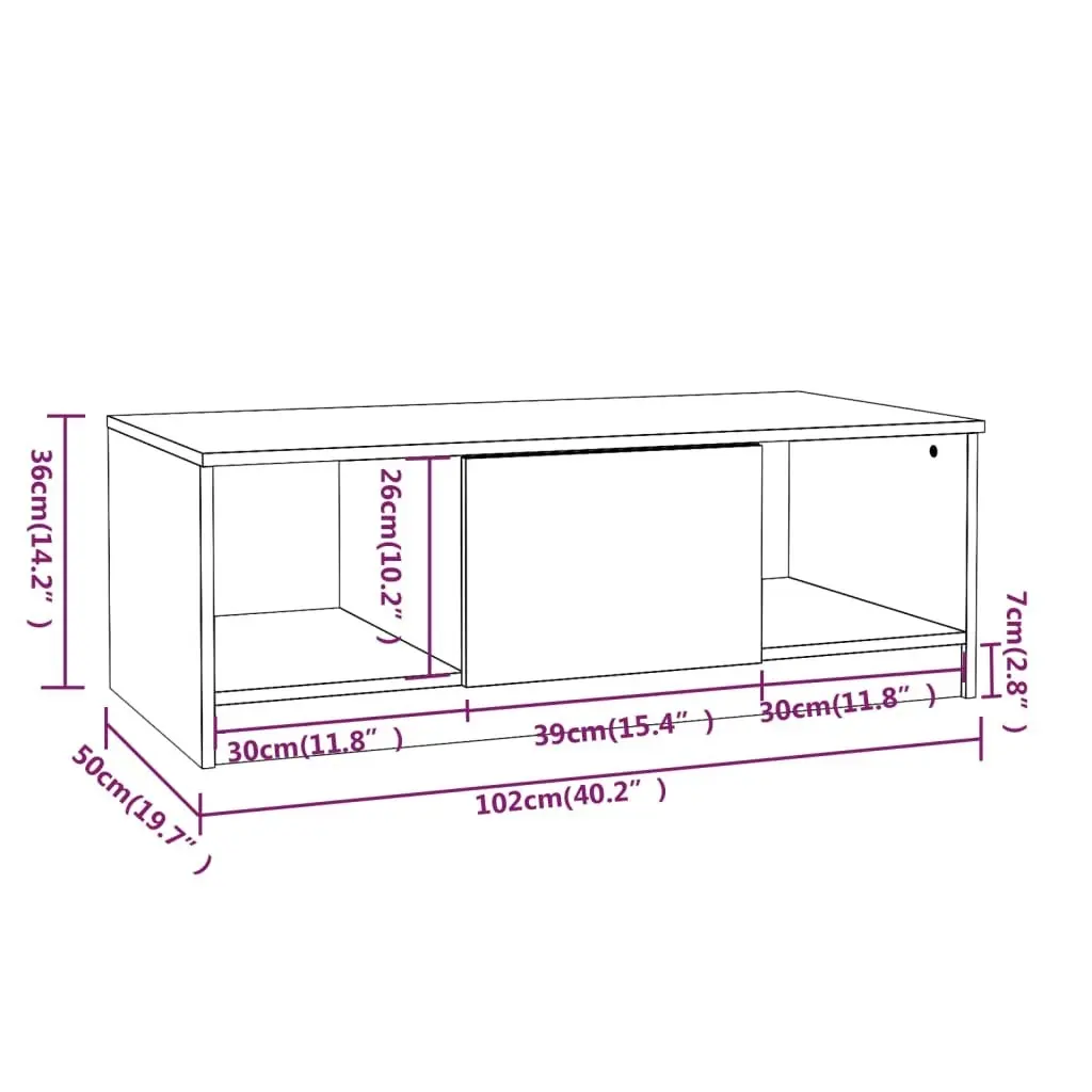 Coffee Table High Gloss White 102x50x36 cm Engineered Wood 811355