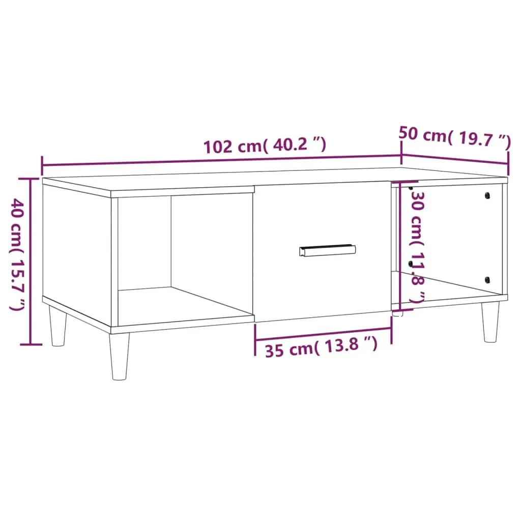 Coffee Table White 102x50x40 cm Engineered Wood 812690