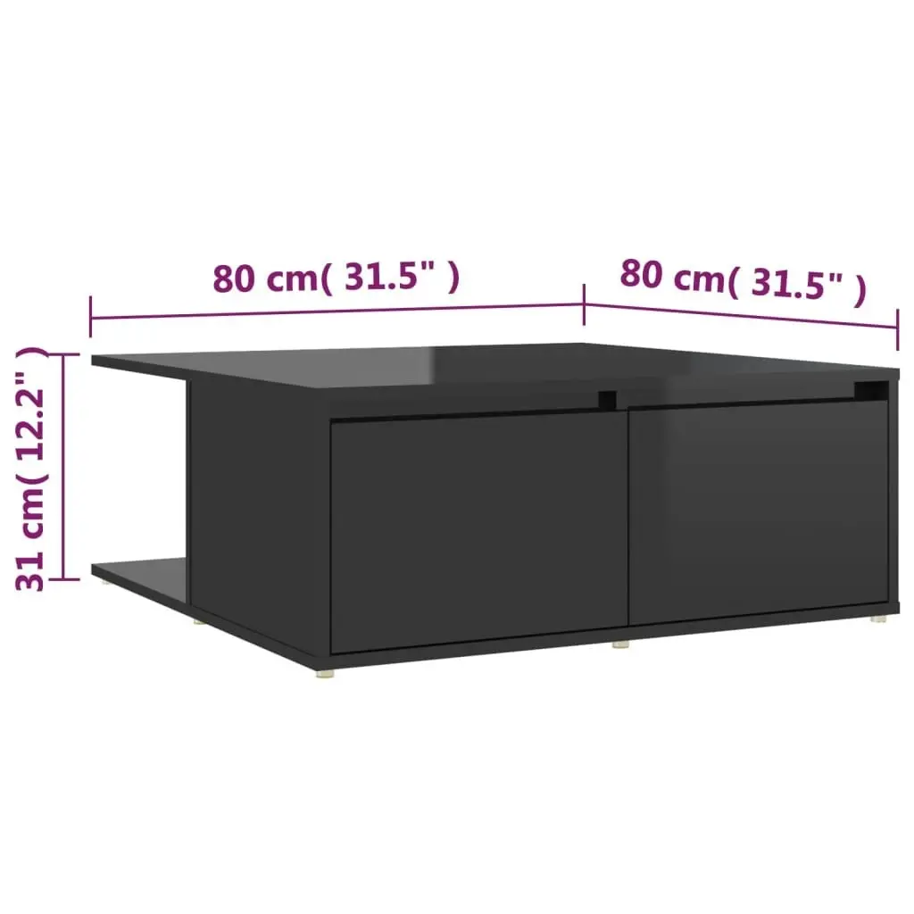 Coffee Table High Gloss Black 80x80x31 cm Engineered Wood 806883