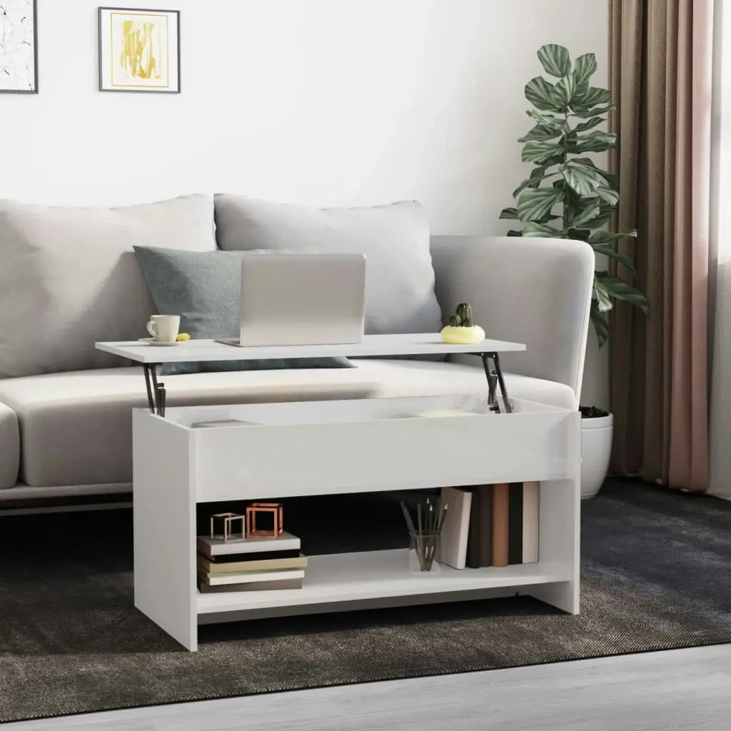 Coffee Table High Gloss White 102x50x52.5 cm Engineered Wood 809653