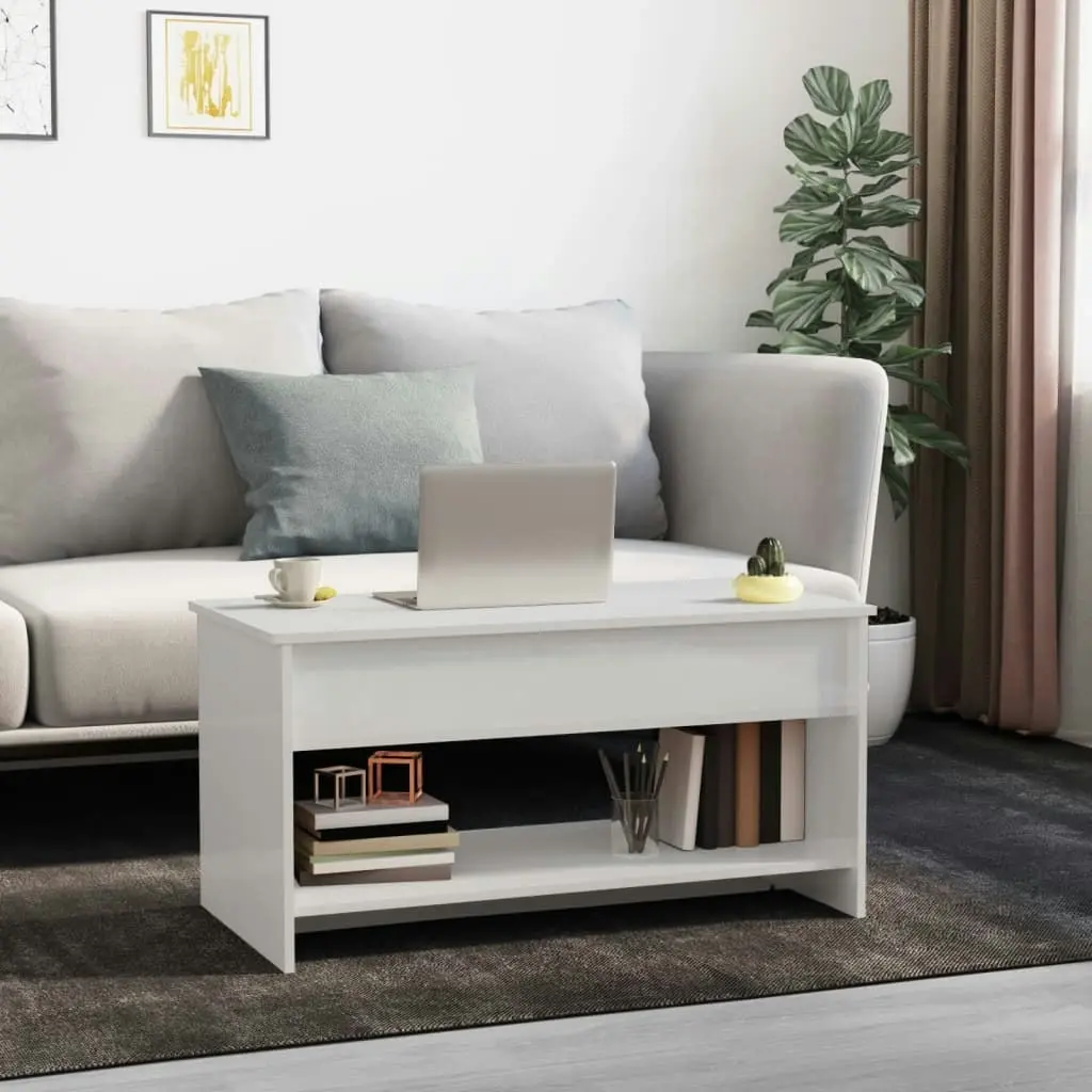 Coffee Table High Gloss White 102x50x52.5 cm Engineered Wood 809653