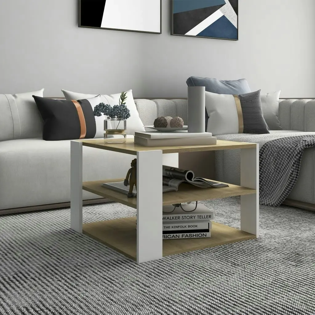 Coffee Table Sonoma Oak and White 60x60x40 cm Engineered Wood 806324