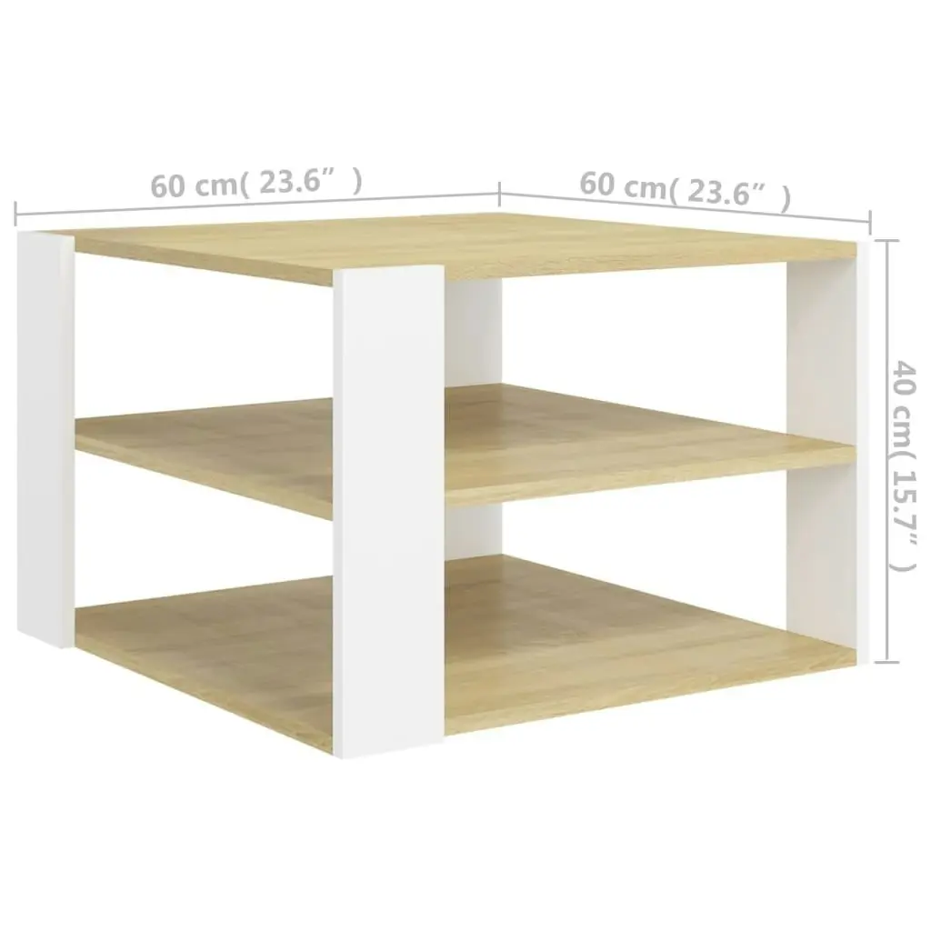 Coffee Table Sonoma Oak and White 60x60x40 cm Engineered Wood 806324