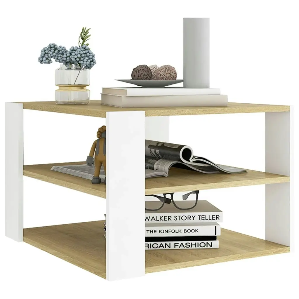 Coffee Table Sonoma Oak and White 60x60x40 cm Engineered Wood 806324