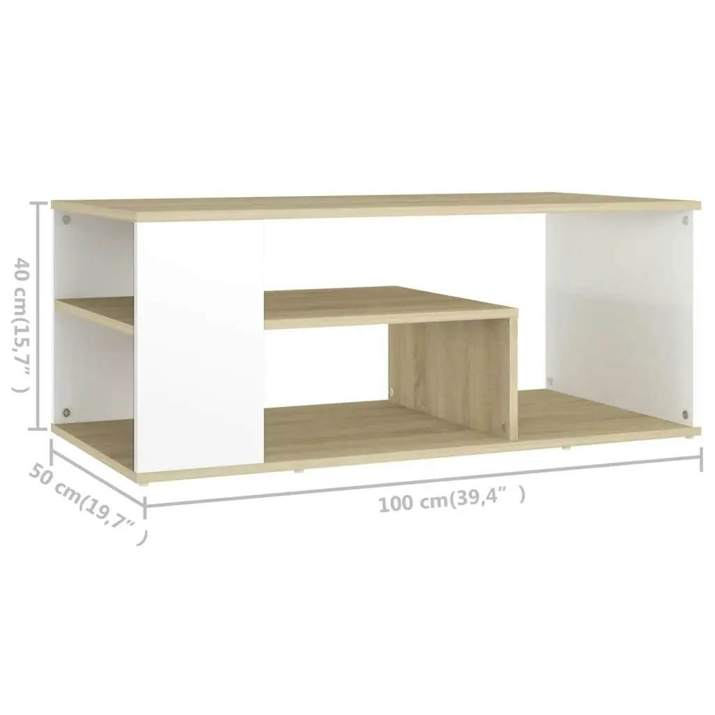 Coffee Table White and Sonoma Oak 100x50x40 cm Engineered Wood 806926