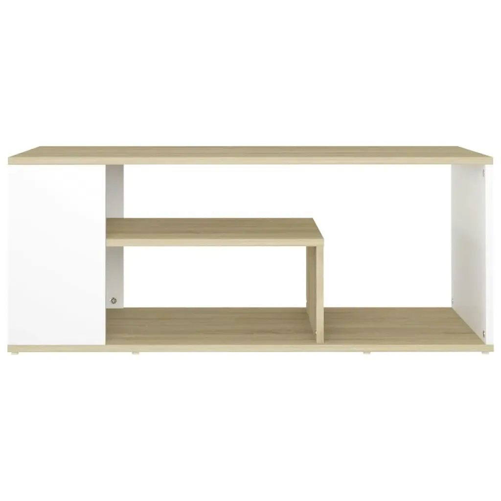 Coffee Table White and Sonoma Oak 100x50x40 cm Engineered Wood 806926