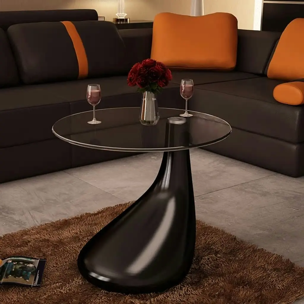 Coffee Table with Round Glass Top High Gloss Black 240321