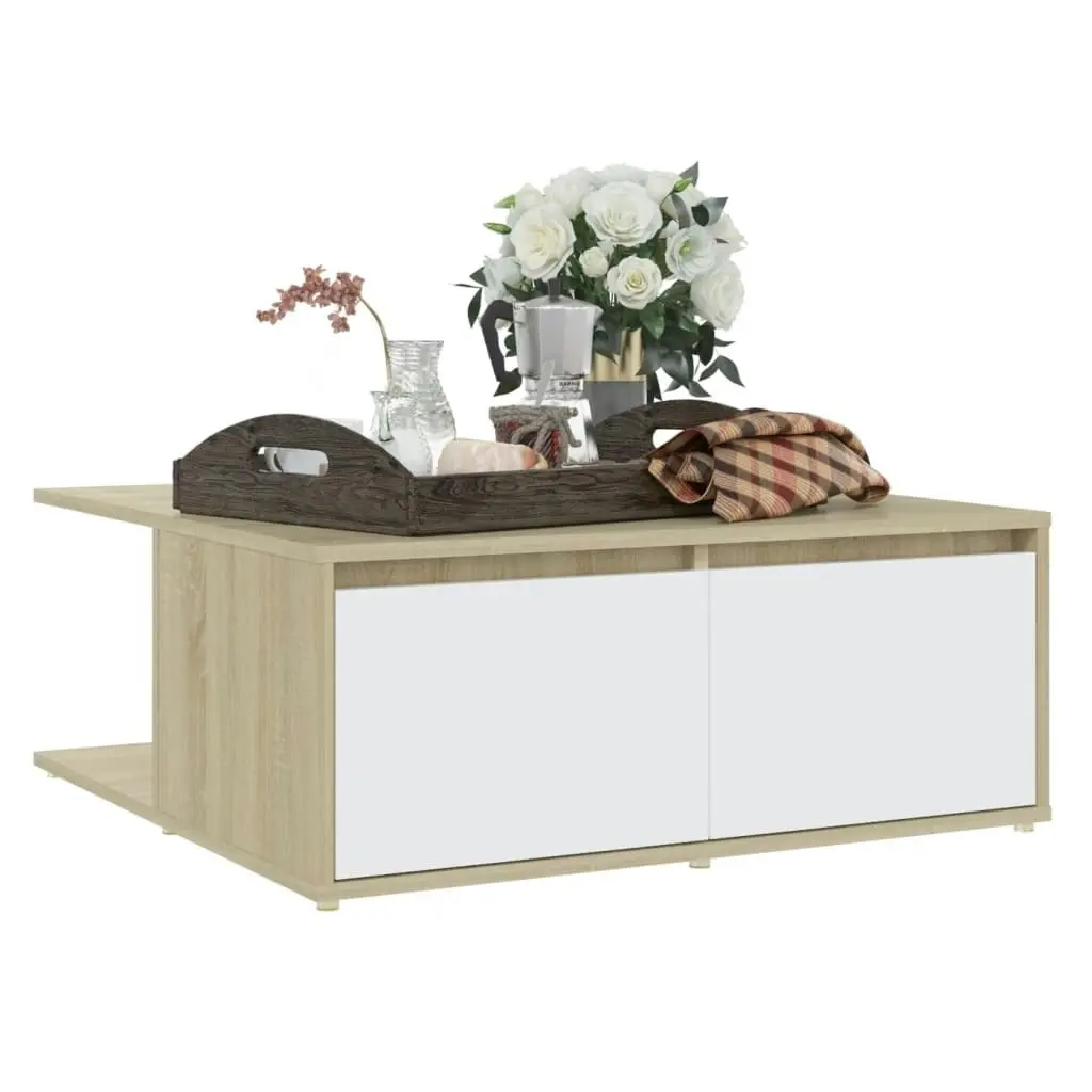 Coffee Table White and Sonoma Oak 80x80x31 cm Engineered Wood 806881