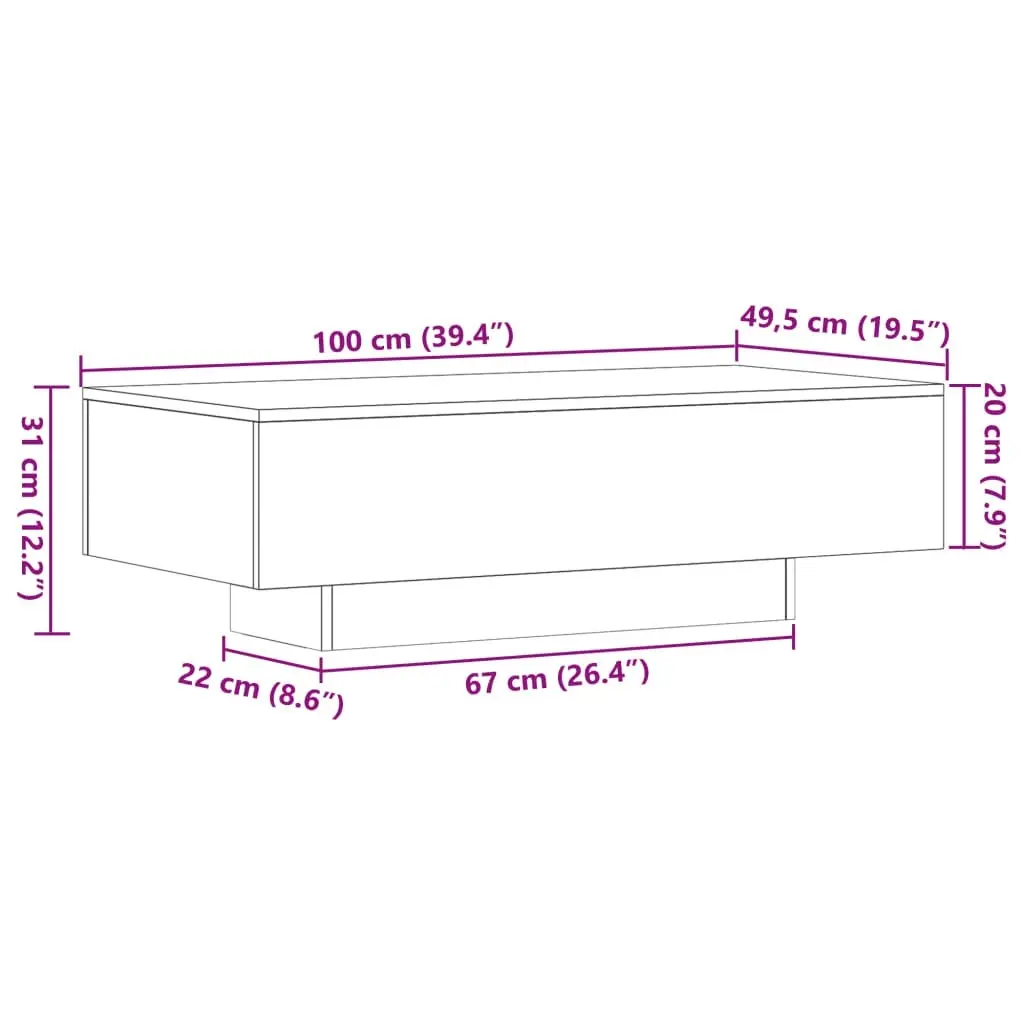 Coffee Table Sonoma Oak 100x49.5x31 cm Engineered Wood 834894