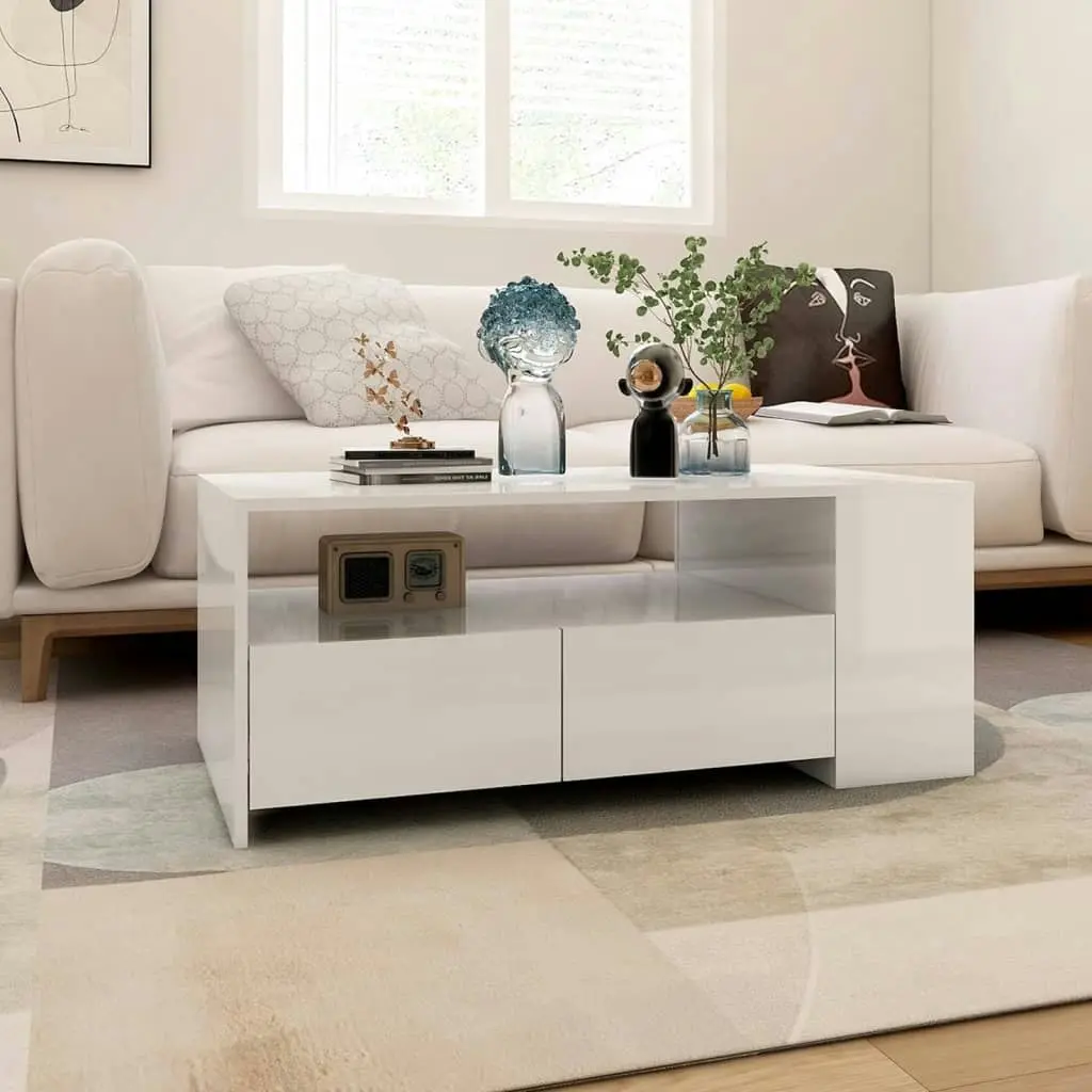 Coffee Table High Gloss White 102x55x42 cm Engineered Wood 810923