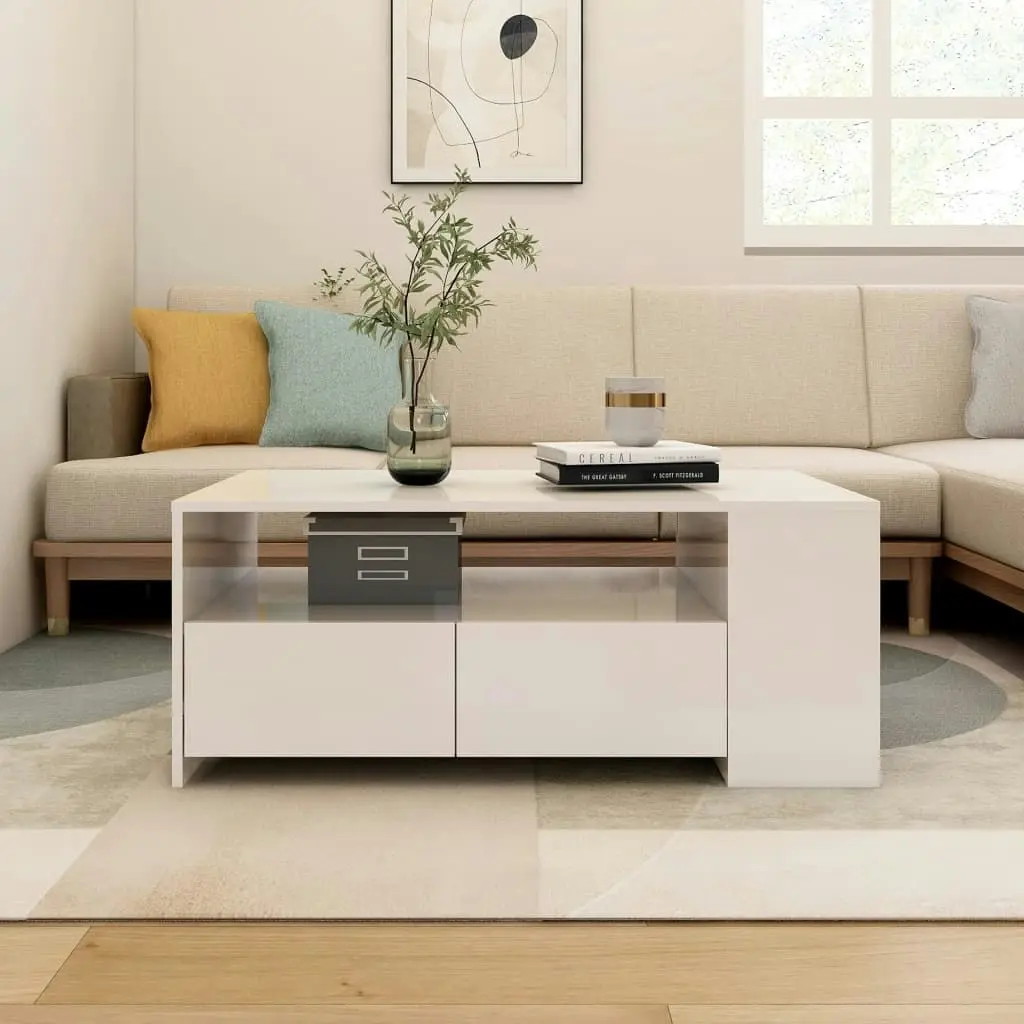 Coffee Table High Gloss White 102x55x42 cm Engineered Wood 810923