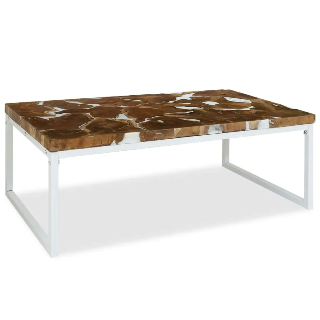 Coffee Table Teak Resin 110x60x40 cm White and Brown 244553