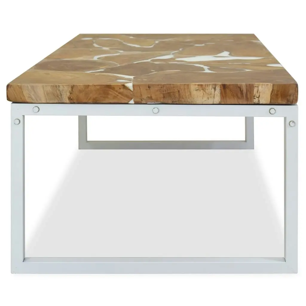 Coffee Table Teak Resin 110x60x40 cm White and Brown 244553