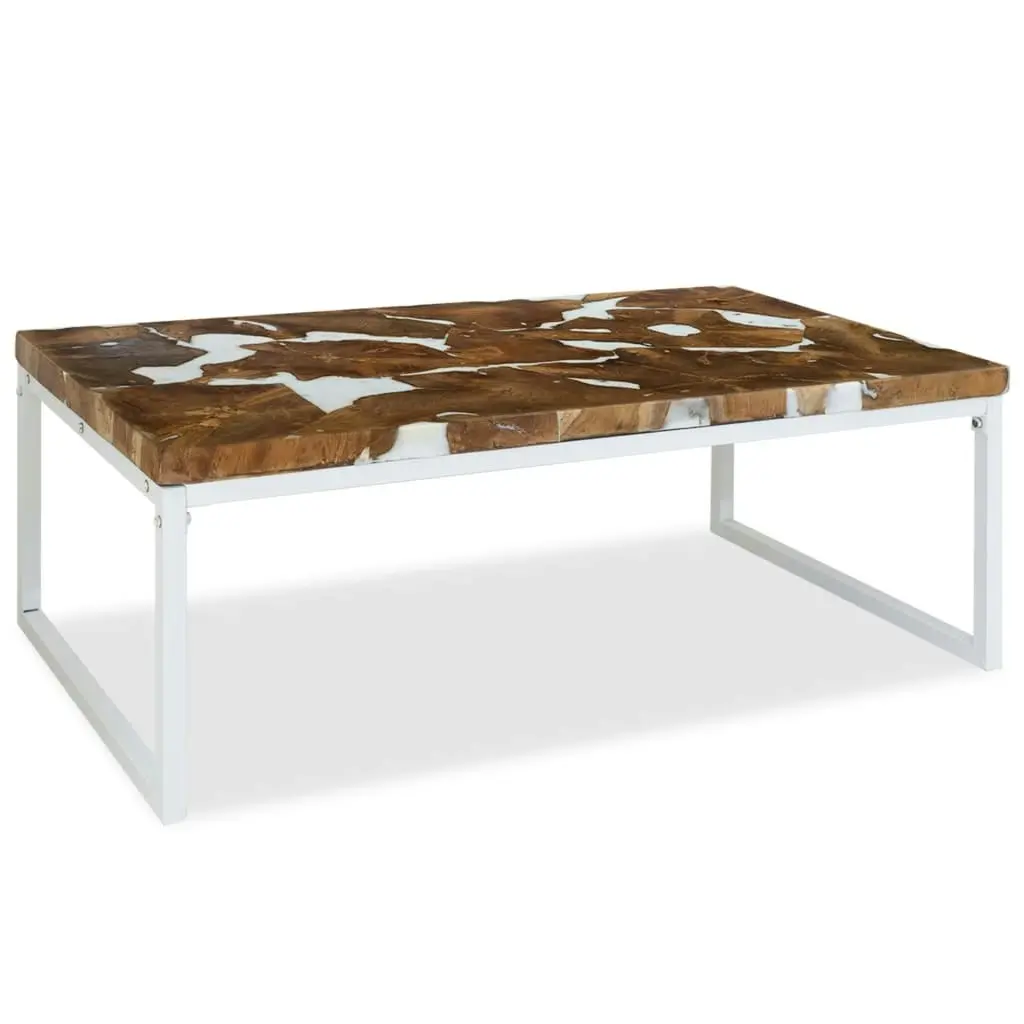 Coffee Table Teak Resin 110x60x40 cm White and Brown 244553