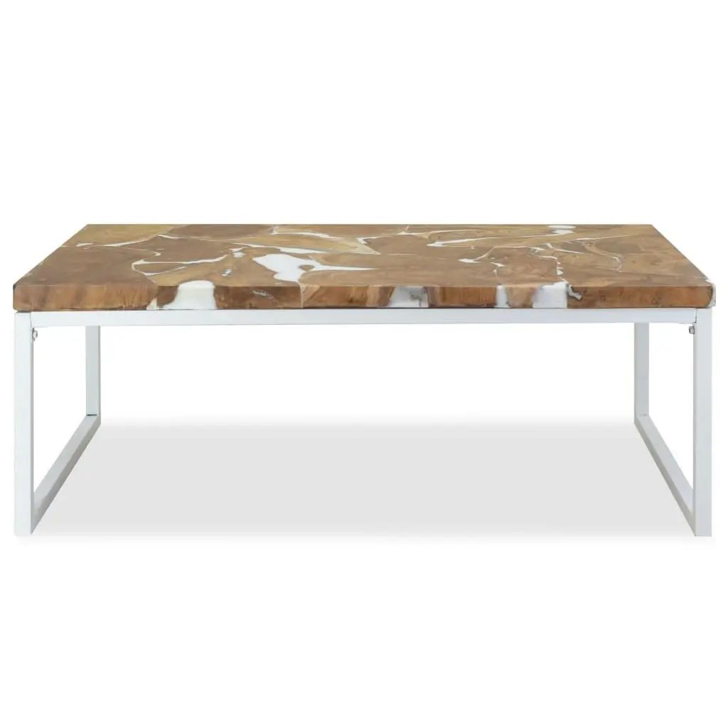 Coffee Table Teak Resin 110x60x40 cm White and Brown 244553