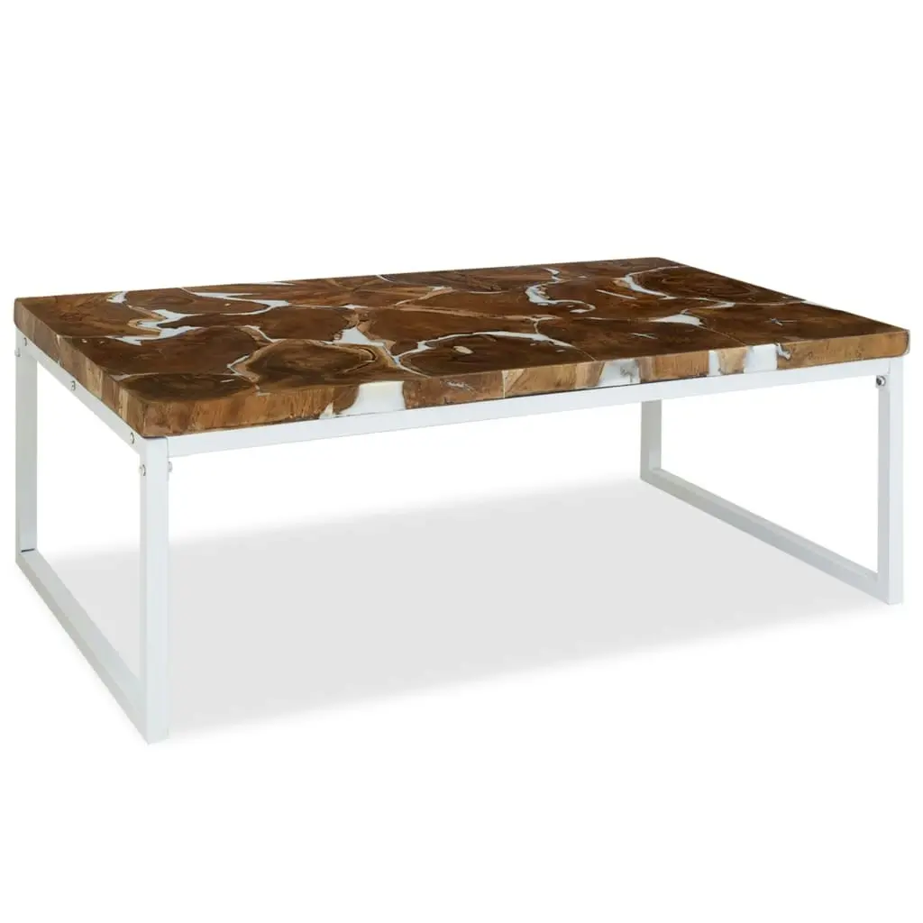 Coffee Table Teak Resin 110x60x40 cm White and Brown 244553