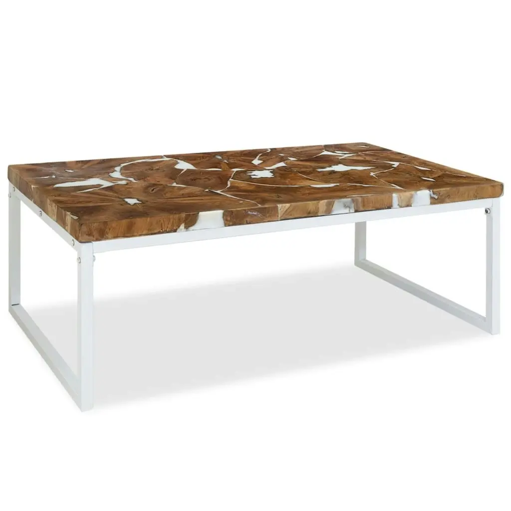 Coffee Table Teak Resin 110x60x40 cm White and Brown 244553