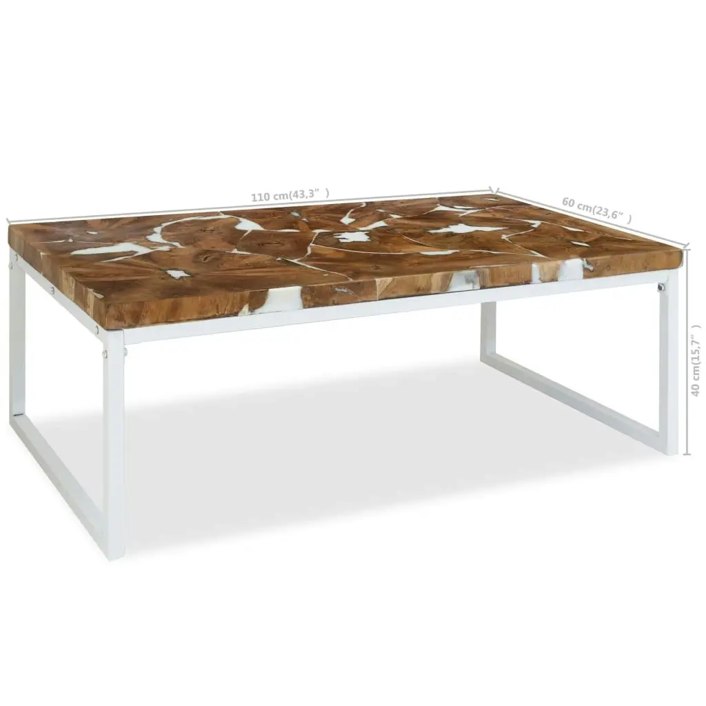 Coffee Table Teak Resin 110x60x40 cm White and Brown 244553