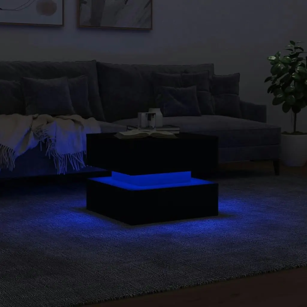 Coffee Table with LED Lights Black 50x50x40 cm 839855